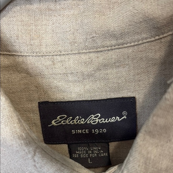 Eddie Bauer Tan Lightweight 100% linen Casual button down short sleeve Shirt - Picture 2 of 3